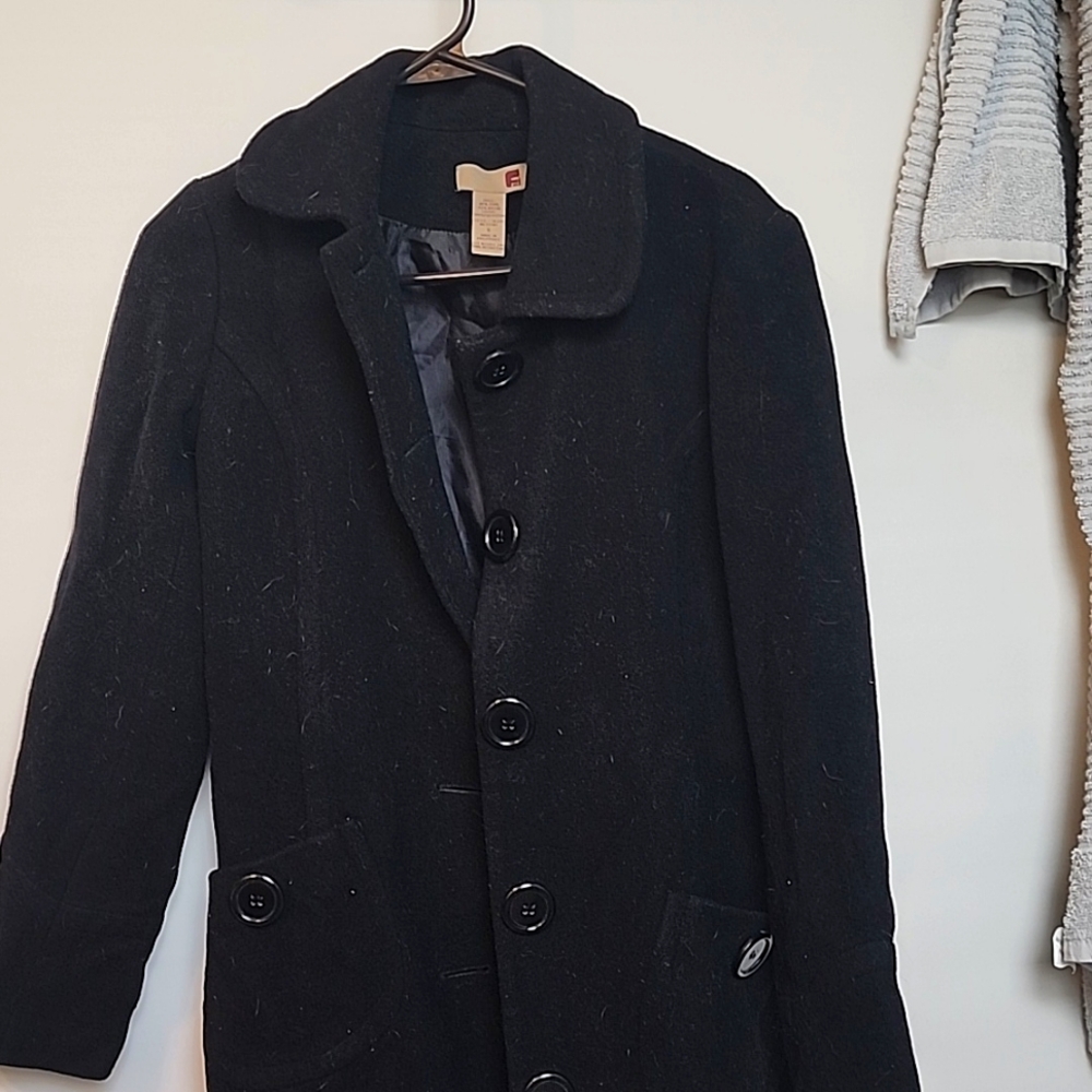 Long black peacoat. Size small.